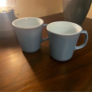 Mid Century Vintage Pyrex Slate Blue Milk Glass Coffee Mugs - Set of 2